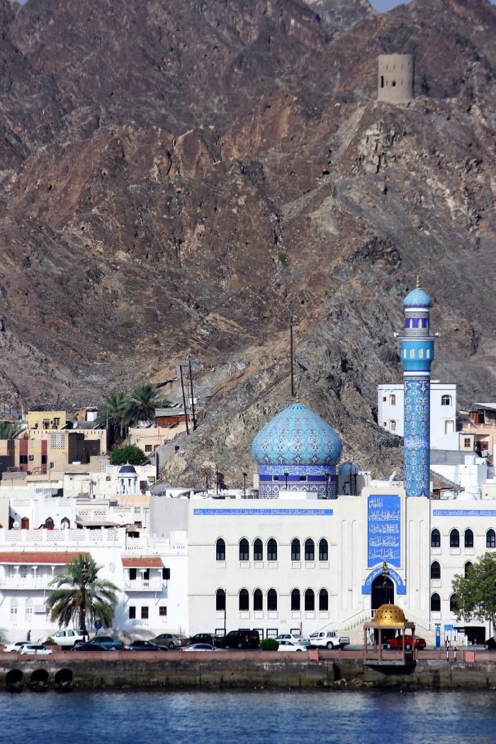 Image of Muscat, Oman, from the deck of a cruise ship on a world cruise vacation