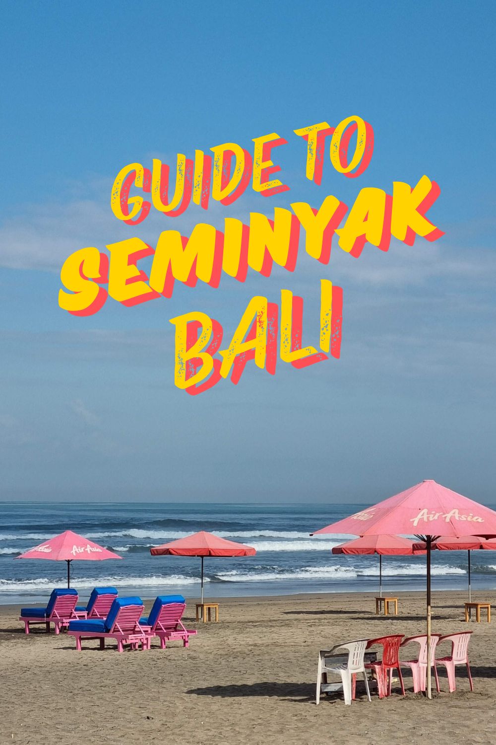 Image of beach with text overlay, Guide to Seminyak Bali.