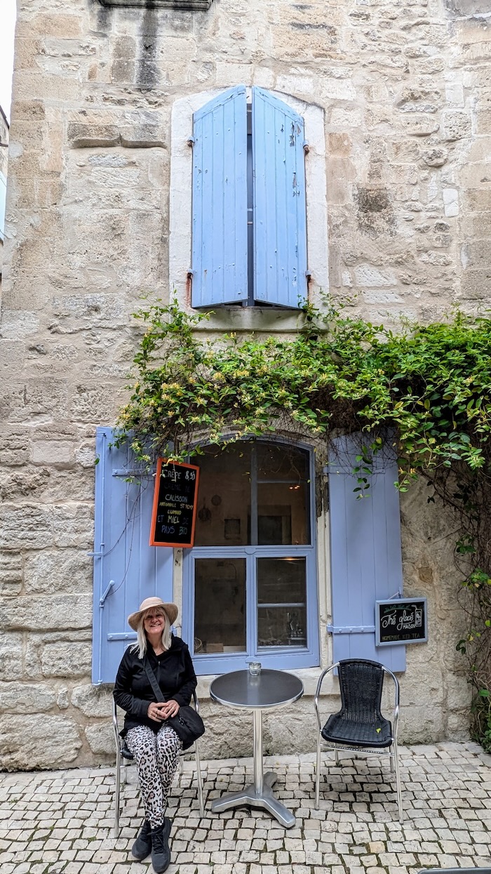 3 images in a gallery of images of Jo Castro from Lifestyle Fifty showing how to dress in the South of France in spring.